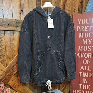 269 New In By Very J Washed Black Hooded Denim Pullover Jacket